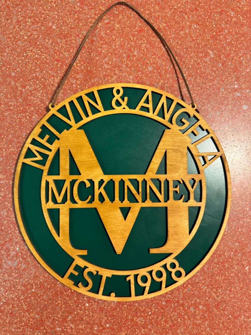 Hand crafted by me 2 layer wood customized family name wall sign 12”X12”